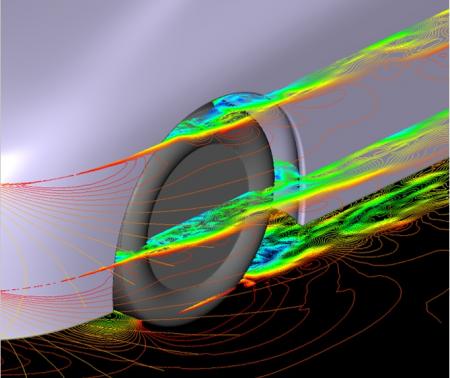 Image of aerodynamic flow patterns for normal tire