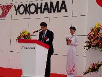 Tooru Kobayashi, Director and Corporate Officer of The Yokohama Rubber Co., Ltd., delivers his opening remarks at the groundbreaking ceremony for a new tire plant in Vietnam.