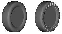 ノーマルタイヤ（左）とフィンタイヤのイメージ