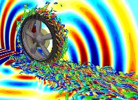 Vortical flow structure of air flow around a rolling tire and acoustic waves caused by that flow