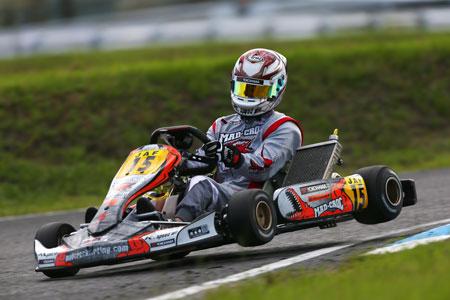A kart racing on YOKOHAMA tires at a KF category of All Japan Karting Championship race (2015)