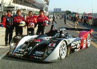 The ADVAN KONDO S101 entered in the 24 Hours of Le Mans with (from left to right) team director Masahiko Kondo and drivers Hiroki Kato, Ryo Michigami and Hayanari Shimoda