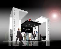 Computer-generated images of Yokohama's booth at Aircraft Interiors Expo Asia