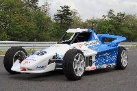 EV racing car painted in BluEarth colors