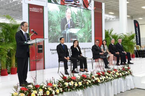 Takao Oishi, Yokohama Rubber Director, Senior Managing Corporate Officer, and President of Multiple Business, greets guests at the opening ceremony