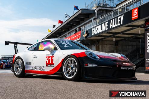 Porsche 911 GT3 Cup machine racing in the Porsche Sprint Challenge North America by Yokohama