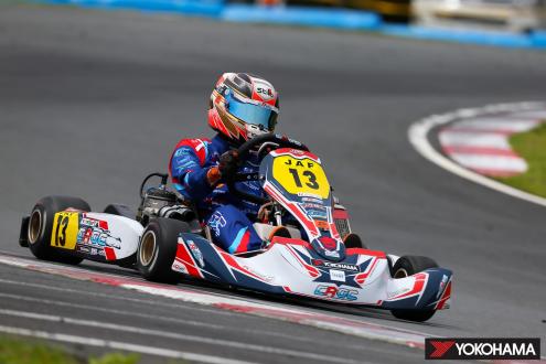 Croc Promotion kart driver Sotaro Mimura in an OK Class race during the 2020 Japanese Karting Championship series