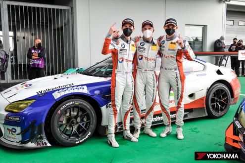 The winning team drivers—Ben Tuck, Christian Krognes, and David Pittard (from left to right)