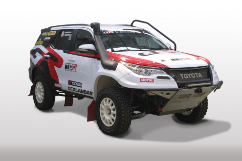 TOYOTA GAZOO Racing Indonesia’s Toyota Fortuner SUVs Ikuo Hanawa will drive the one on the left, and Tubagus Adhi Moerinsyahdi will drive the one on the right