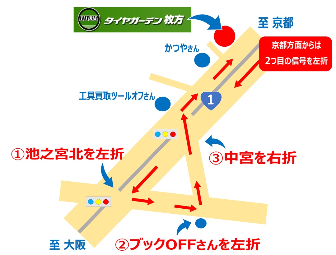 京都方面からお越しのお客様へご案内。