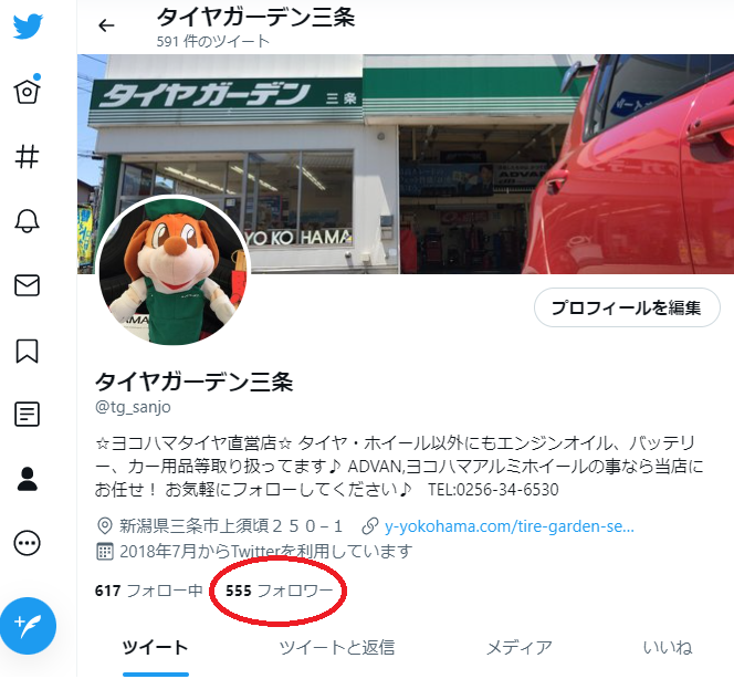 Twitterのフォロワー数555人突破！