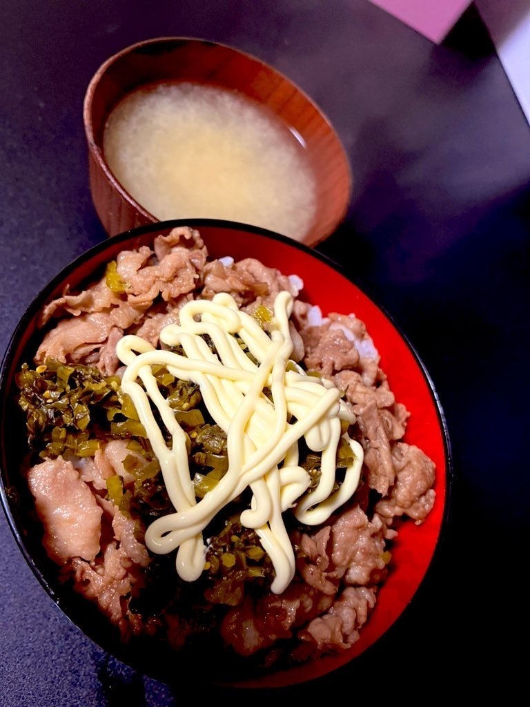 簡単でお腹いっぱい高菜マヨ豚丼