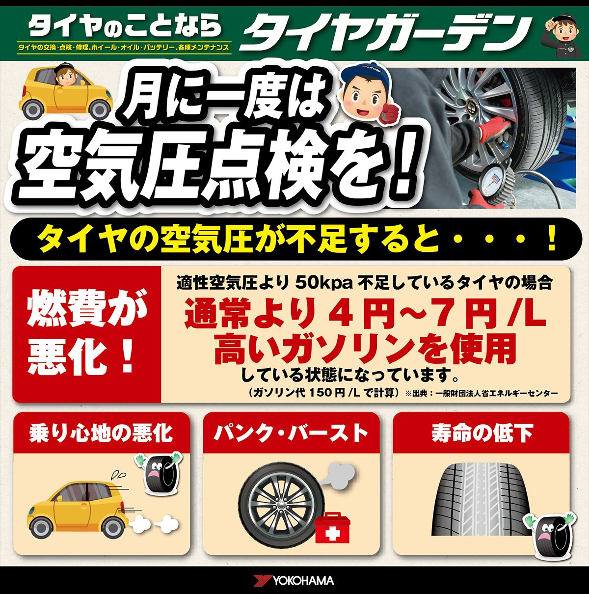 【月に1度は空気圧点検を！】